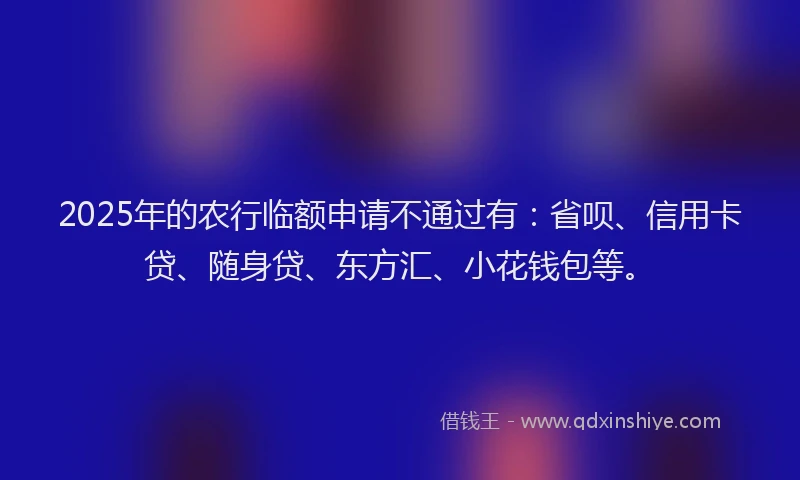 2025年的农行临额申请不通过有：省呗、信用卡贷、随身贷、东方汇、小花钱包等。