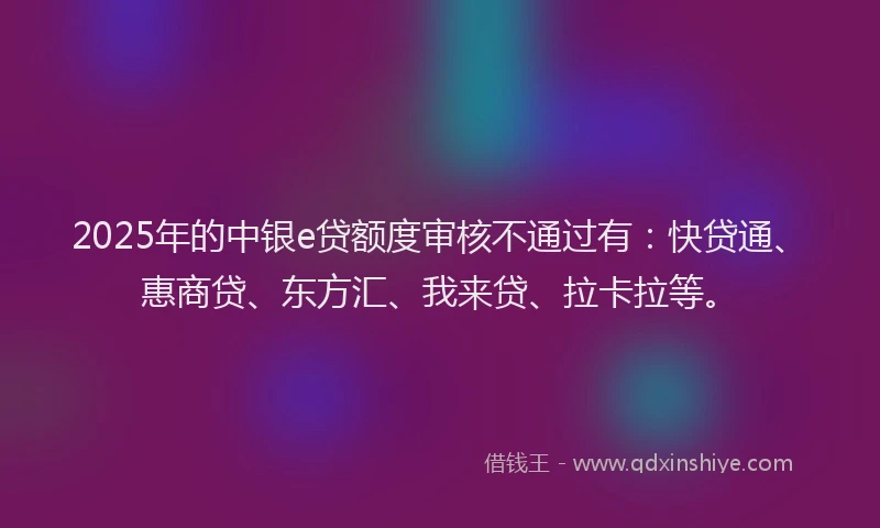 2025年的中银e贷额度审核不通过有：快贷通、惠商贷、东方汇、我来贷、拉卡拉等。