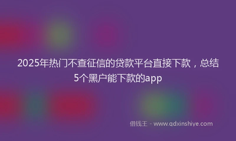 2025年热门不查征信的贷款平台直接下款，总结5个黑户能下款的app