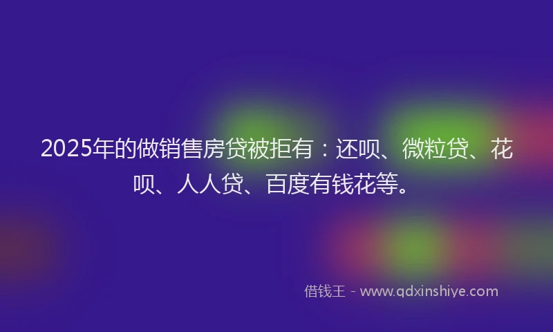 2025年的做销售房贷被拒有：还呗、微粒贷、花呗、人人贷、百度有钱花等。