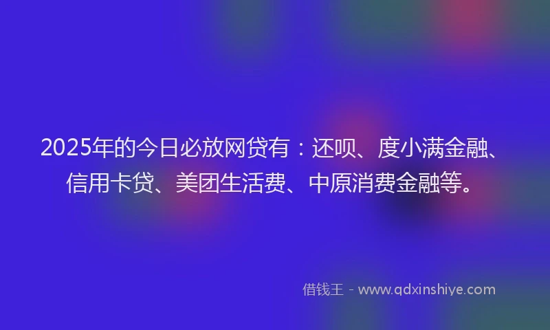 2025年的今日必放网贷有：还呗、度小满金融、信用卡贷、美团生活费、中原消费金融等。