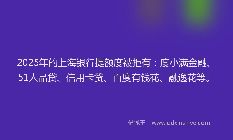 2025年的上海银行提额度被拒有：度小满金融、51人品贷、信用卡贷、百度有钱花、融逸花等。