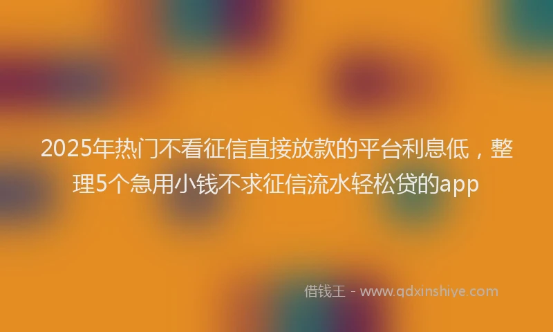 2025年热门不看征信直接放款的平台利息低，整理5个急用小钱不求征信流水轻松贷的app