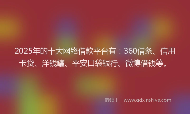 2025年的十大网络借款平台有：360借条、信用卡贷、洋钱罐、平安口袋银行、微博借钱等。