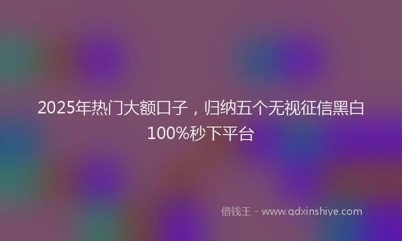 2025年热门大额口子，归纳五个无视征信黑白100%秒下平台