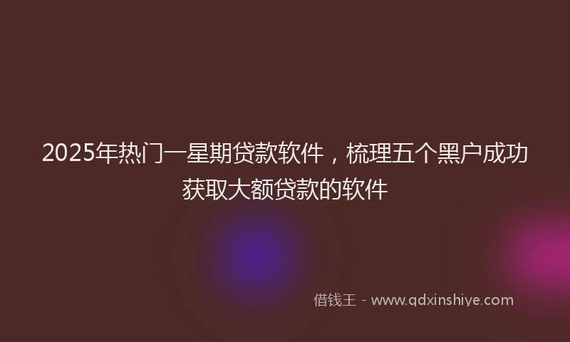 2025年热门一星期贷款软件，梳理五个黑户成功获取大额贷款的软件