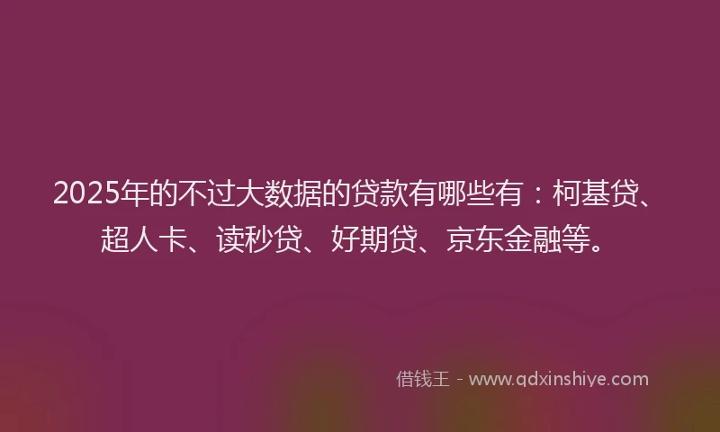 2025年的不过大数据的贷款有哪些有：柯基贷、超人卡、读秒贷、好期贷、京东金融等。