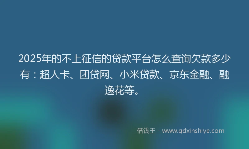 2025年的不上征信的贷款平台怎么查询欠款多少有：超人卡、团贷网、小米贷款、京东金融、融逸花等。