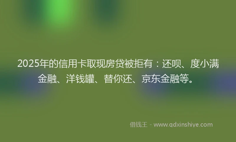 2025年的信用卡取现房贷被拒有：还呗、度小满金融、洋钱罐、替你还、京东金融等。