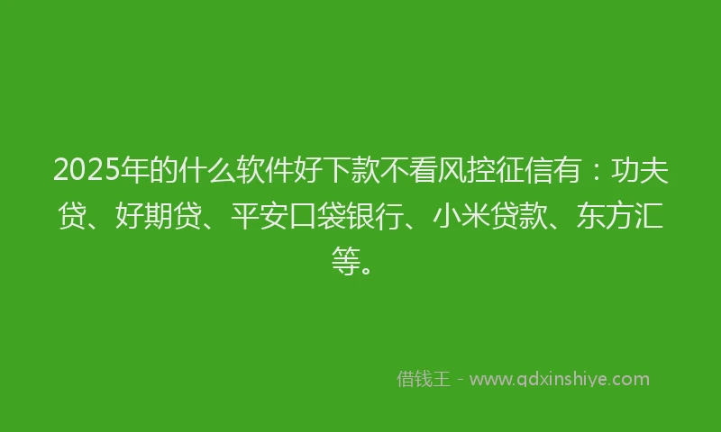 2025年的什么软件好下款不看风控征信有：功夫贷、好期贷、平安口袋银行、小米贷款、东方汇等。