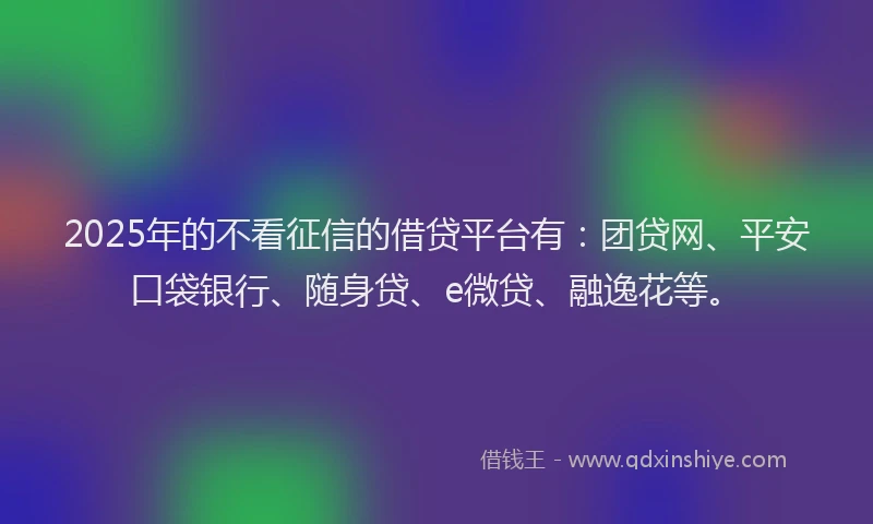 2025年的不看征信的借贷平台有：团贷网、平安口袋银行、随身贷、e微贷、融逸花等。