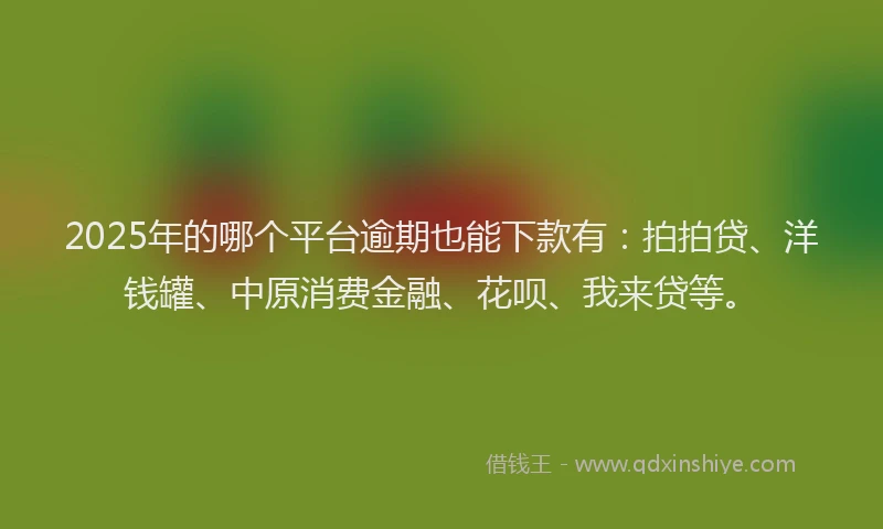 2025年的哪个平台逾期也能下款有：拍拍贷、洋钱罐、中原消费金融、花呗、我来贷等。