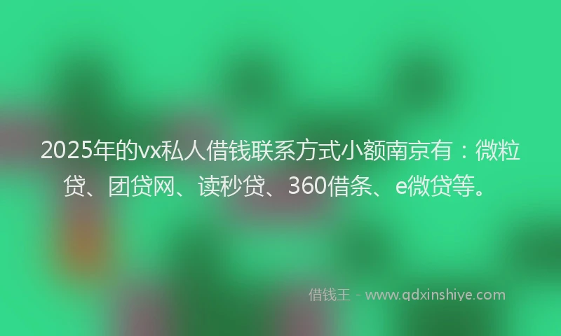2025年的vx私人借钱联系方式小额南京有：微粒贷、团贷网、读秒贷、360借条、e微贷等。