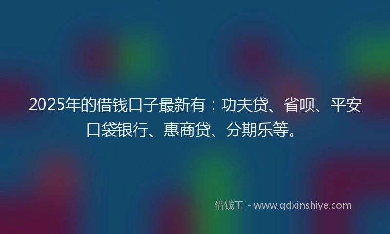 2025年的借钱口子最新有：功夫贷、省呗、平安口袋银行、惠商贷、分期乐等。