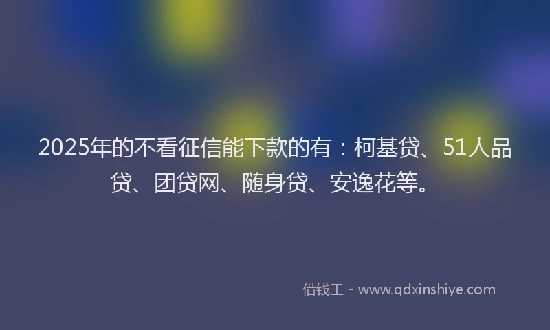 2025年的不看征信能下款的有：柯基贷、51人品贷、团贷网、随身贷、安逸花等。
