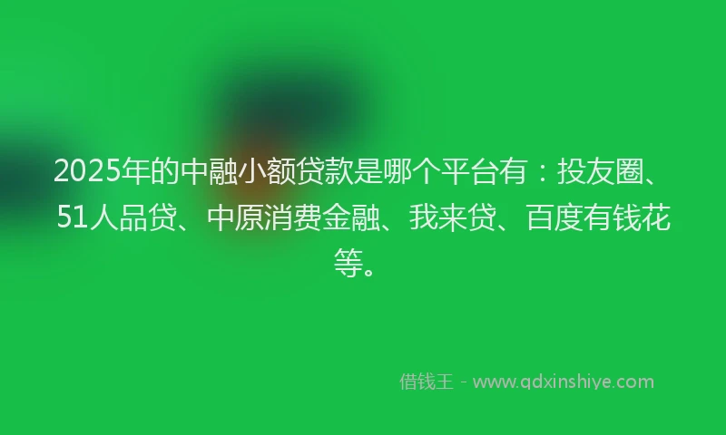 2025年的中融小额贷款是哪个平台有：投友圈、51人品贷、中原消费金融、我来贷、百度有钱花等。