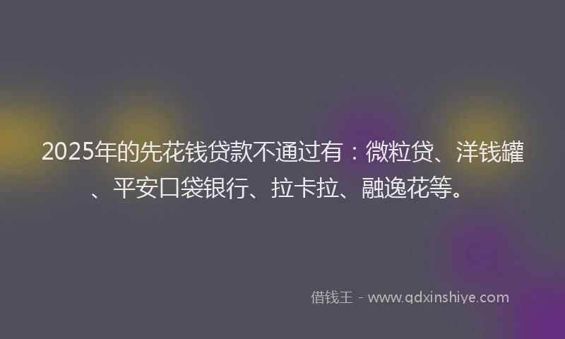 2025年的先花钱贷款不通过有：微粒贷、洋钱罐、平安口袋银行、拉卡拉、融逸花等。