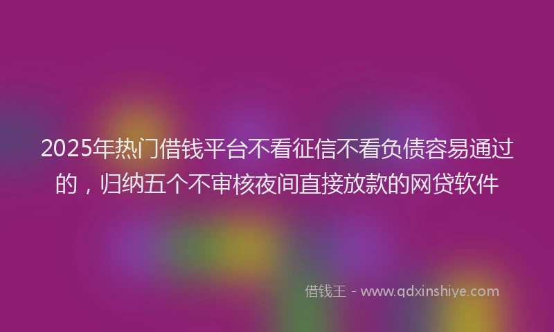 2025年热门借钱平台不看征信不看负债容易通过的，归纳五个不审核夜间直接放款的网贷软件