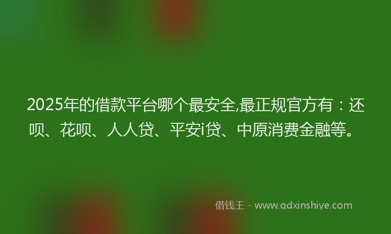 2025年的借款平台哪个最安全,最正规官方有：还呗、花呗、人人贷、平安i贷、中原消费金融等。