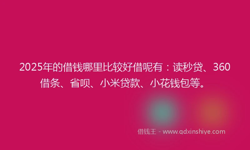 2025年的借钱哪里比较好借呢有：读秒贷、360借条、省呗、小米贷款、小花钱包等。