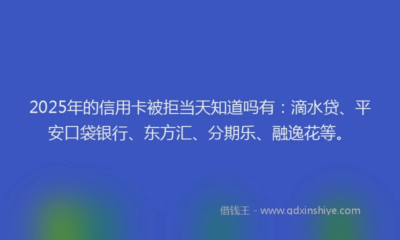 2025年的信用卡被拒当天知道吗有：滴水贷、平安口袋银行、东方汇、分期乐、融逸花等。