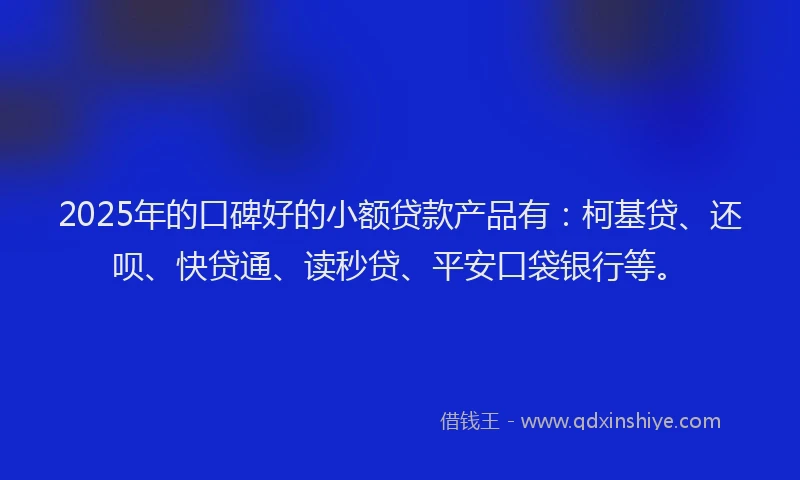2025年的口碑好的小额贷款产品有：柯基贷、还呗、快贷通、读秒贷、平安口袋银行等。