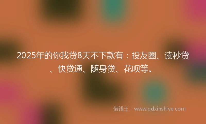 2025年的你我贷8天不下款有：投友圈、读秒贷、快贷通、随身贷、花呗等。