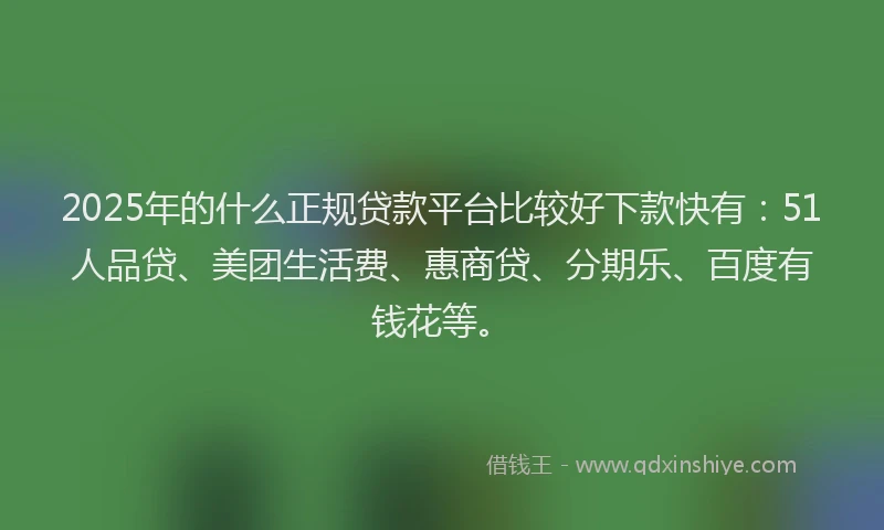 2025年的什么正规贷款平台比较好下款快有：51人品贷、美团生活费、惠商贷、分期乐、百度有钱花等。