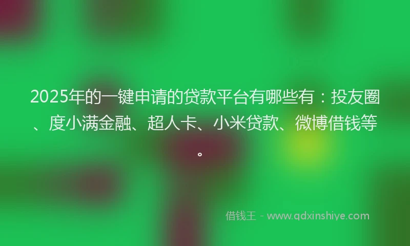 2025年的一键申请的贷款平台有哪些有：投友圈、度小满金融、超人卡、小米贷款、微博借钱等。