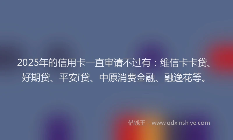 2025年的信用卡一直审请不过有：维信卡卡贷、好期贷、平安i贷、中原消费金融、融逸花等。