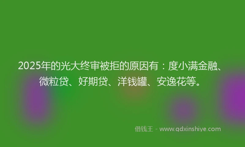 2025年的光大终审被拒的原因有：度小满金融、微粒贷、好期贷、洋钱罐、安逸花等。