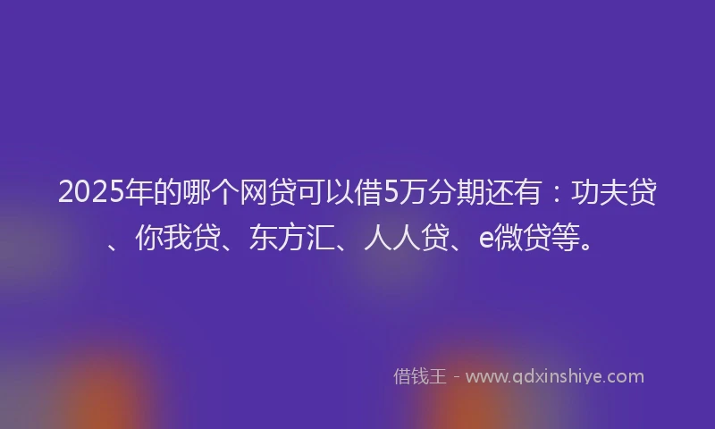 2025年的哪个网贷可以借5万分期还有：功夫贷、你我贷、东方汇、人人贷、e微贷等。