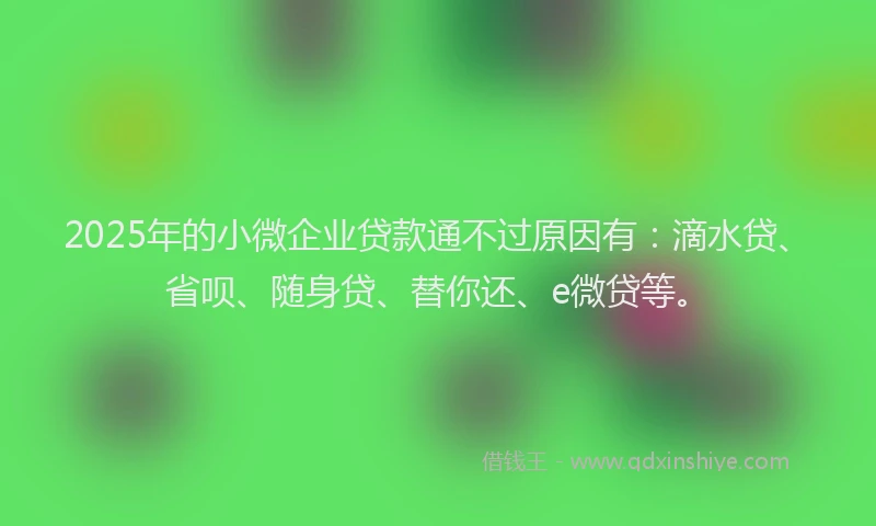 2025年的小微企业贷款通不过原因有：滴水贷、省呗、随身贷、替你还、e微贷等。