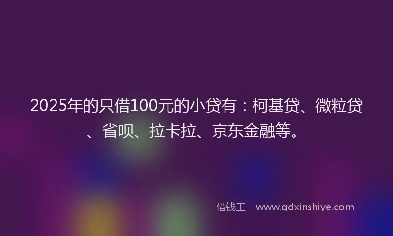 2025年的只借100元的小贷有：柯基贷、微粒贷、省呗、拉卡拉、京东金融等。