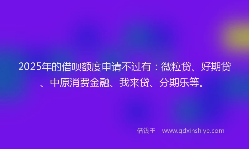 2025年的借呗额度申请不过有：微粒贷、好期贷、中原消费金融、我来贷、分期乐等。