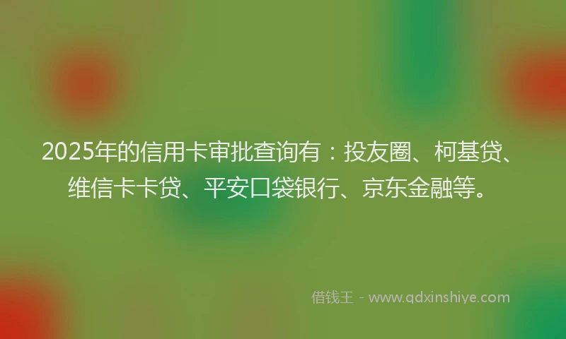 2025年的信用卡审批查询有：投友圈、柯基贷、维信卡卡贷、平安口袋银行、京东金融等。