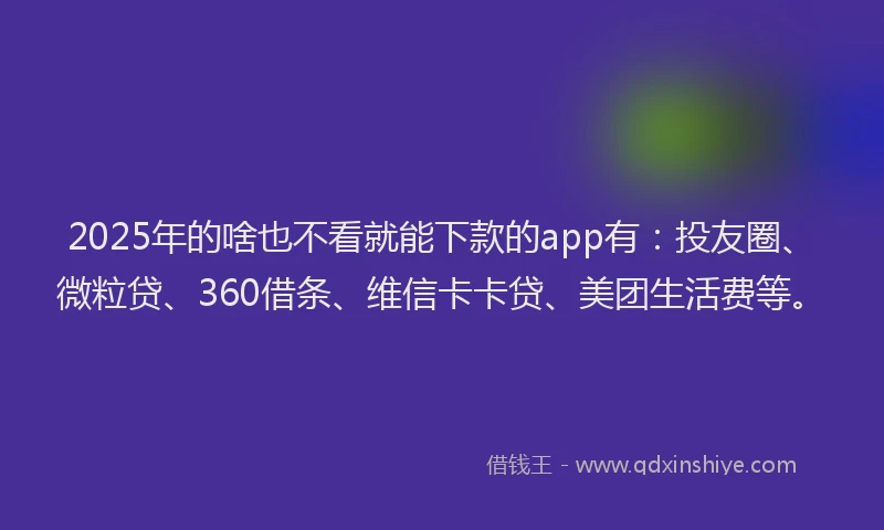 2025年的啥也不看就能下款的app有：投友圈、微粒贷、360借条、维信卡卡贷、美团生活费等。