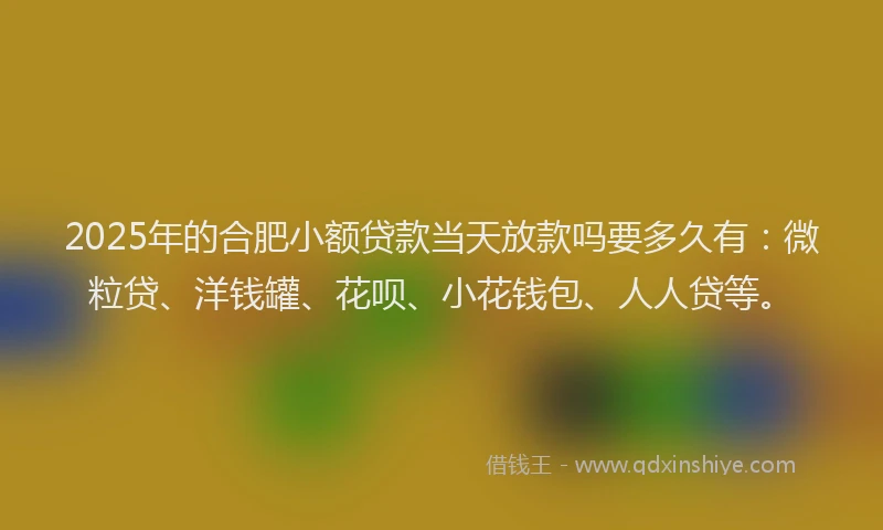 2025年的合肥小额贷款当天放款吗要多久有：微粒贷、洋钱罐、花呗、小花钱包、人人贷等。