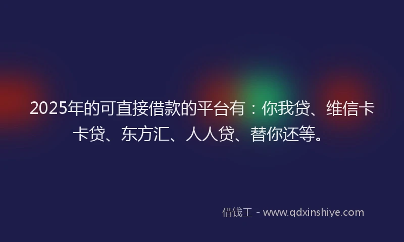 2025年的可直接借款的平台有：你我贷、维信卡卡贷、东方汇、人人贷、替你还等。