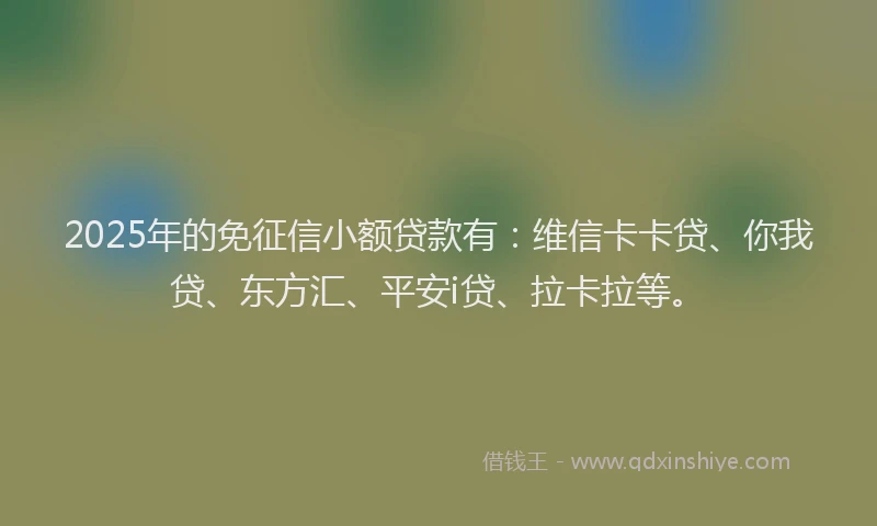 2025年的免征信小额贷款有：维信卡卡贷、你我贷、东方汇、平安i贷、拉卡拉等。