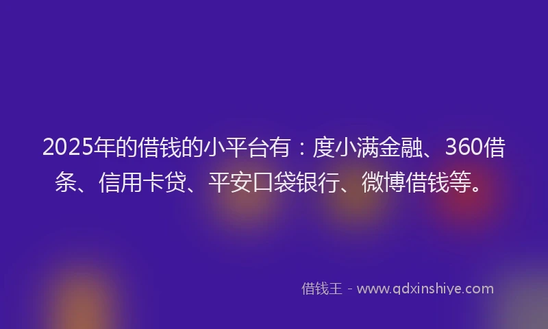 2025年的借钱的小平台有：度小满金融、360借条、信用卡贷、平安口袋银行、微博借钱等。