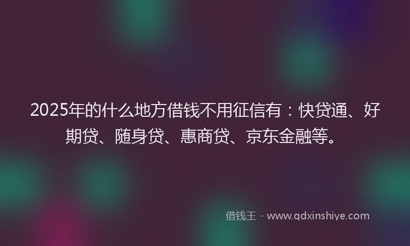 2025年的什么地方借钱不用征信有：快贷通、好期贷、随身贷、惠商贷、京东金融等。