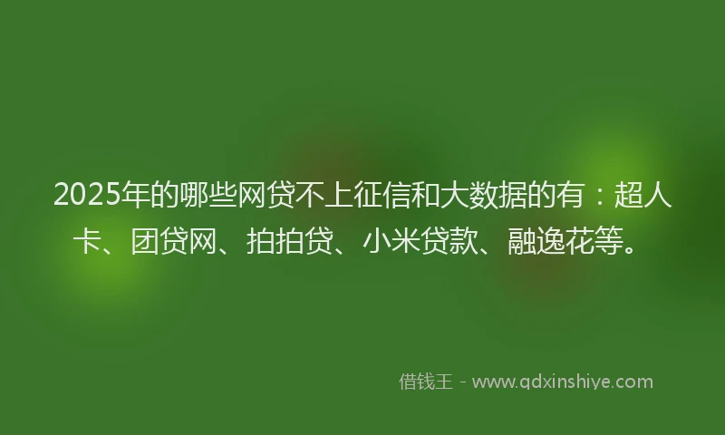 2025年的哪些网贷不上征信和大数据的有：超人卡、团贷网、拍拍贷、小米贷款、融逸花等。