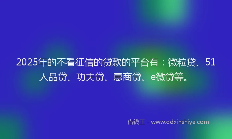 2025年的不看征信的贷款的平台有：微粒贷、51人品贷、功夫贷、惠商贷、e微贷等。