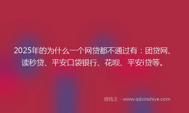2025年的为什么一个网贷都不通过有：团贷网、读秒贷、平安口袋银行、花呗、平安i贷等。