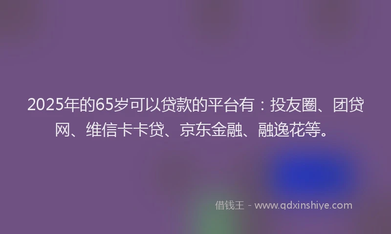 2025年的65岁可以贷款的平台有：投友圈、团贷网、维信卡卡贷、京东金融、融逸花等。