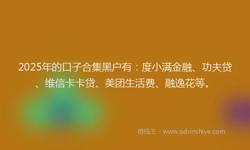 2025年的口子合集黑户有：度小满金融、功夫贷、维信卡卡贷、美团生活费、融逸花等。
