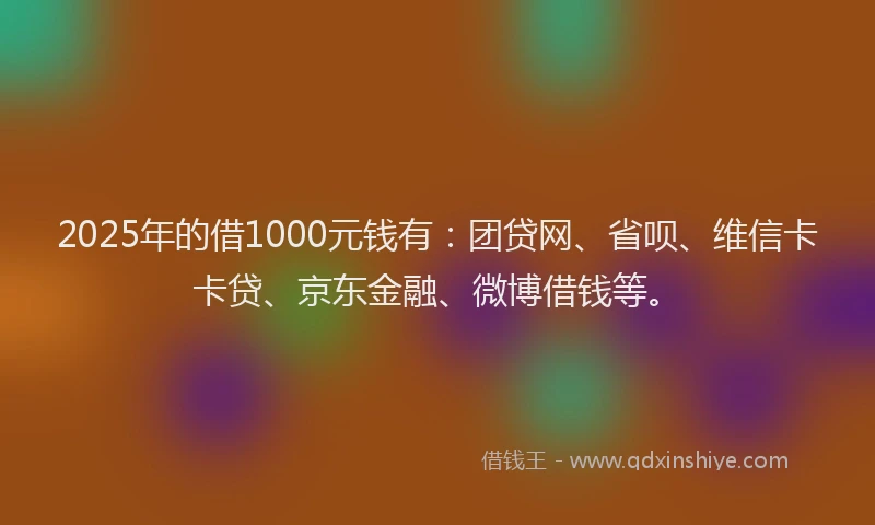 2025年的借1000元钱有：团贷网、省呗、维信卡卡贷、京东金融、微博借钱等。