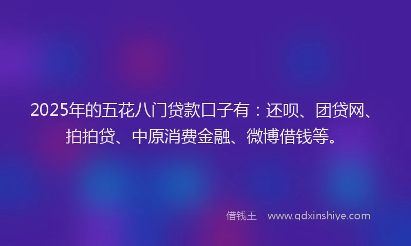 2025年的五花八门贷款口子有：还呗、团贷网、拍拍贷、中原消费金融、微博借钱等。