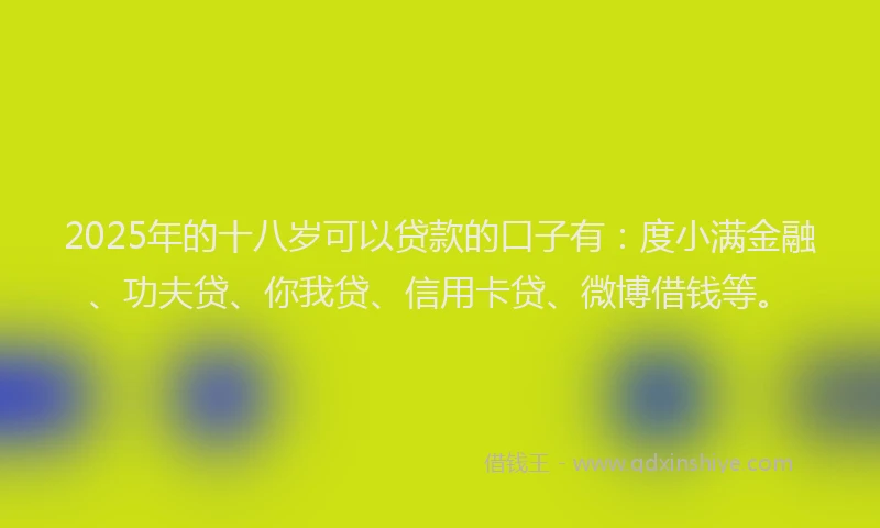 2025年的十八岁可以贷款的口子有：度小满金融、功夫贷、你我贷、信用卡贷、微博借钱等。